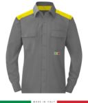 Zweifarbiges Mehrzweckhemd, Druckknopfverschluss, zwei Brusttaschen, farbige Einsätze an Schultern und Innenkragen, zertifiziert nach EN 1149-5, EN 13034, UNI EN ISO 14116:2008, Farbe grau/rot RU801APLT54.GRG